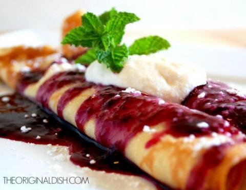 Crepes with Blueberry Sauce and Sweet Ricotta